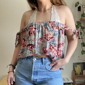 American Eagle Outfitters Floral Halter Top - Pink and Blue